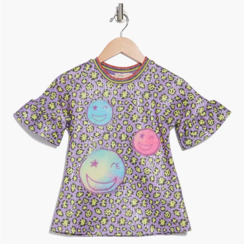 ☀️ NWT Baby Sara/ sara sara Kids' smiley Animal Print Ruffle Sleeve Dress